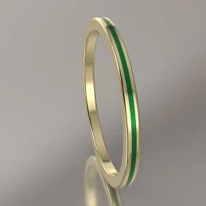 Polished Yellow Gold 1.5mm Stacking Ring Green Resin