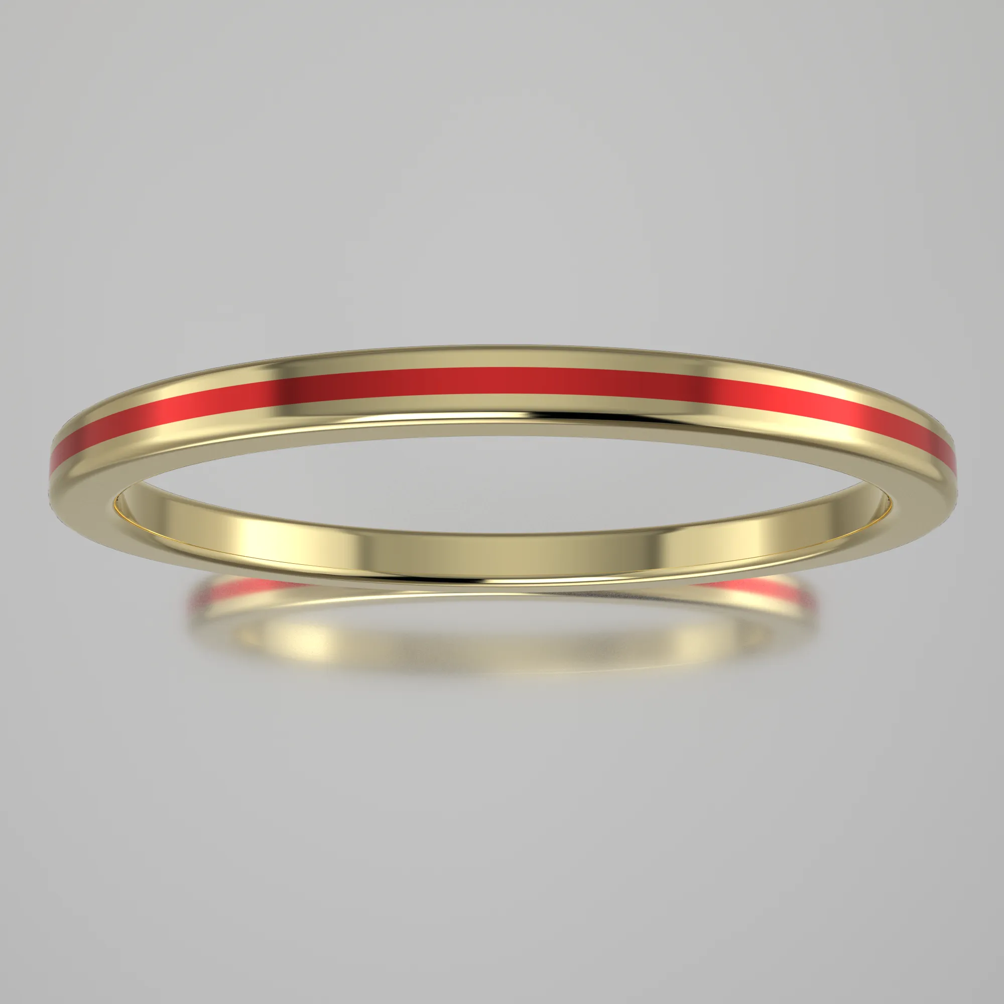 Polished Yellow Gold 1.5mm Stacking Ring Red Resin