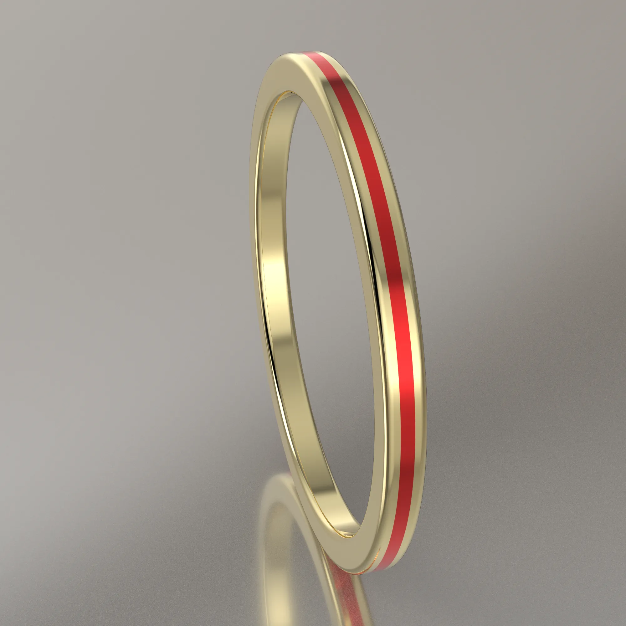 Polished Yellow Gold 1.5mm Stacking Ring Red Resin