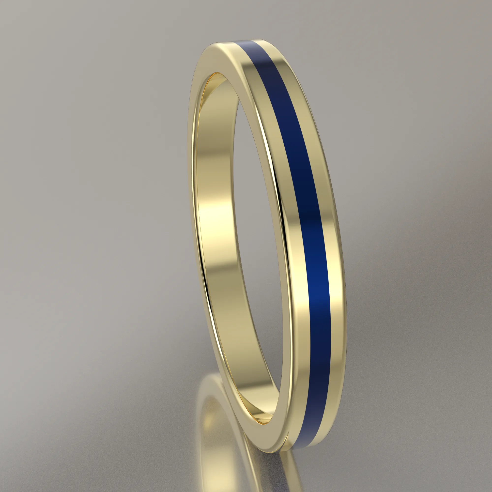 Polished Yellow Gold 2.5mm Stacking Ring Dark Blue Resin