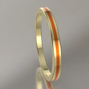 Polished Yellow Gold 2mm Stacking Ring Orange Resin