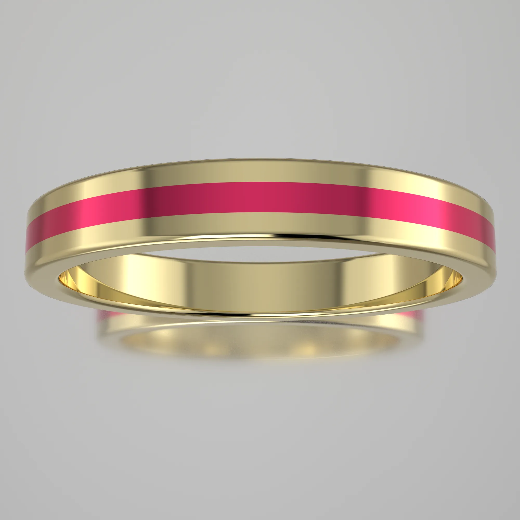 Polished Yellow Gold 3mm Stacking Ring Pink Resin
