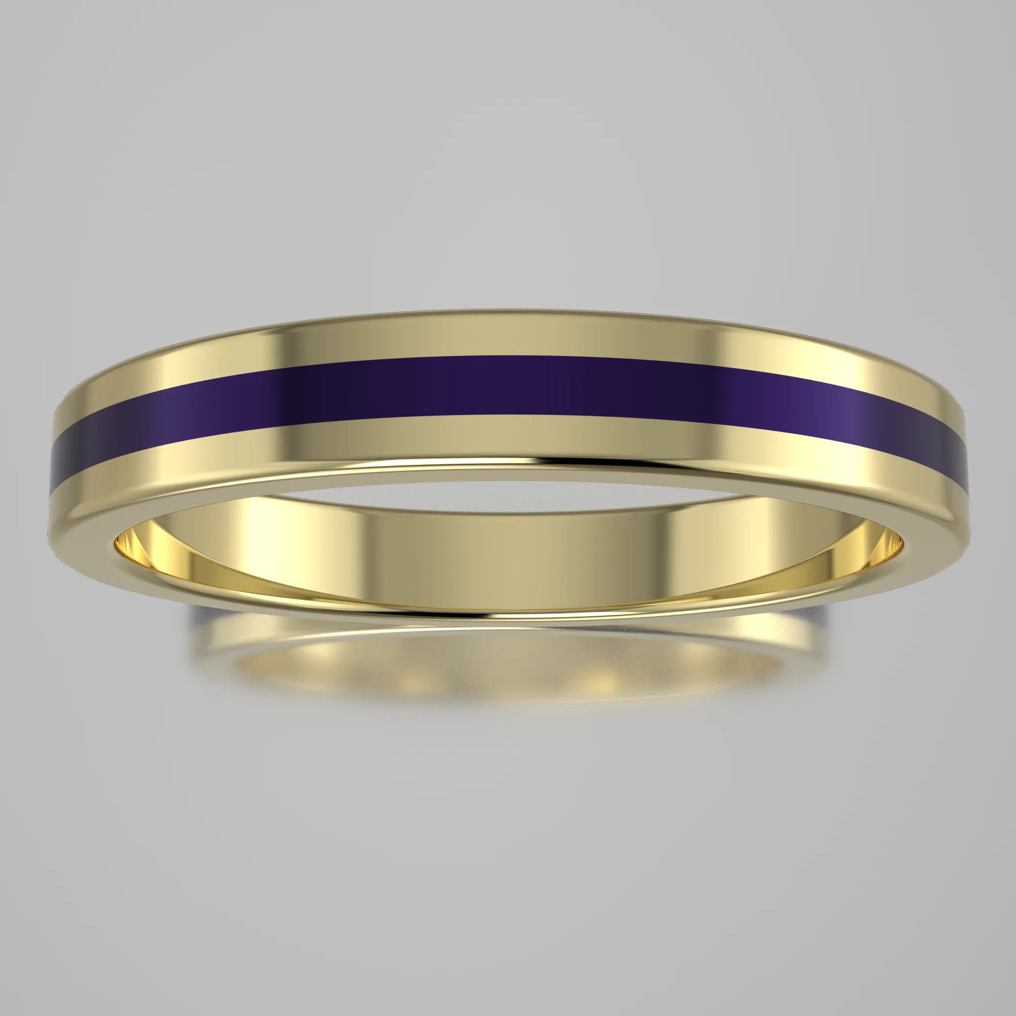 Polished Yellow Gold 3mm Stacking Ring Purple Resin
