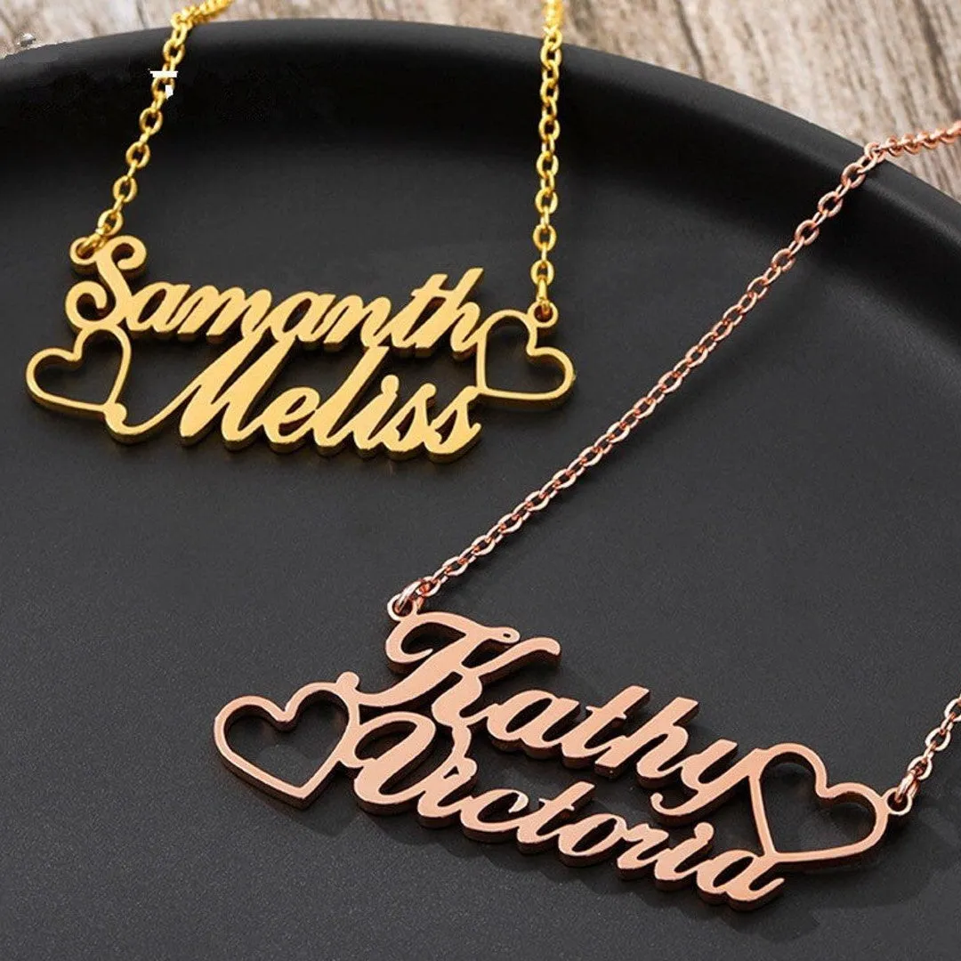 Premium Quality Gold Plated Double Name Necklace personalized pendant chain