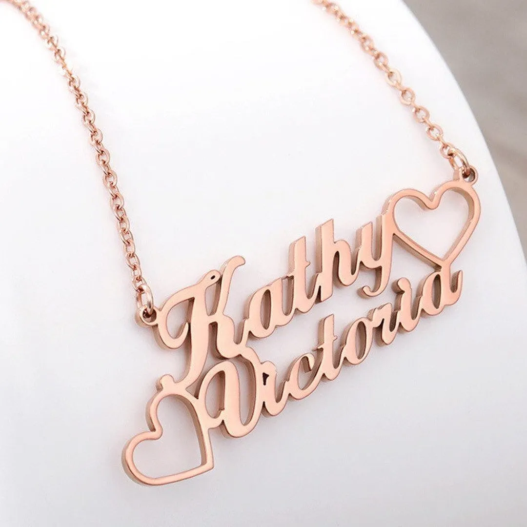 Premium Quality Gold Plated Double Name Necklace personalized pendant chain