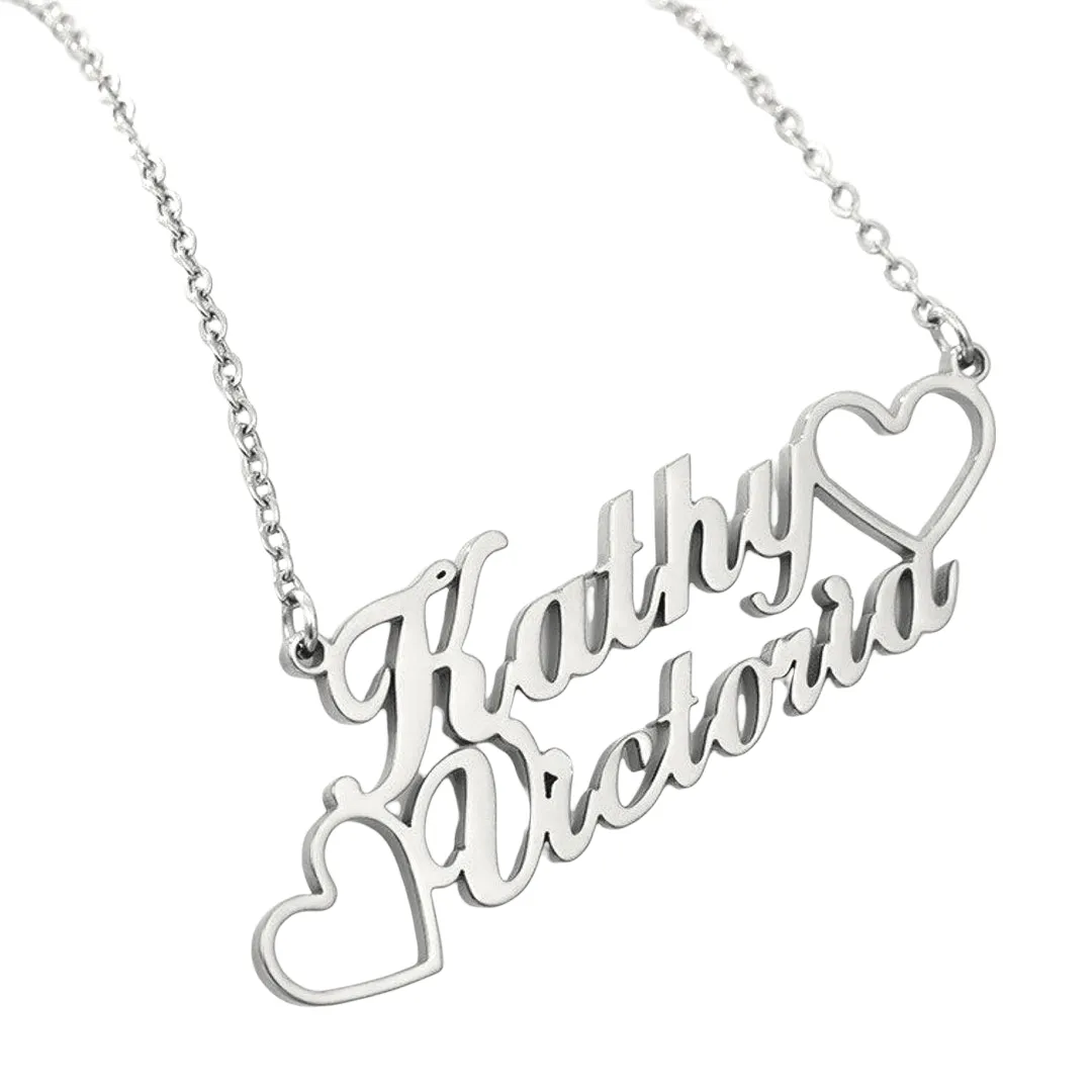 Premium Quality Gold Plated Double Name Necklace personalized pendant chain