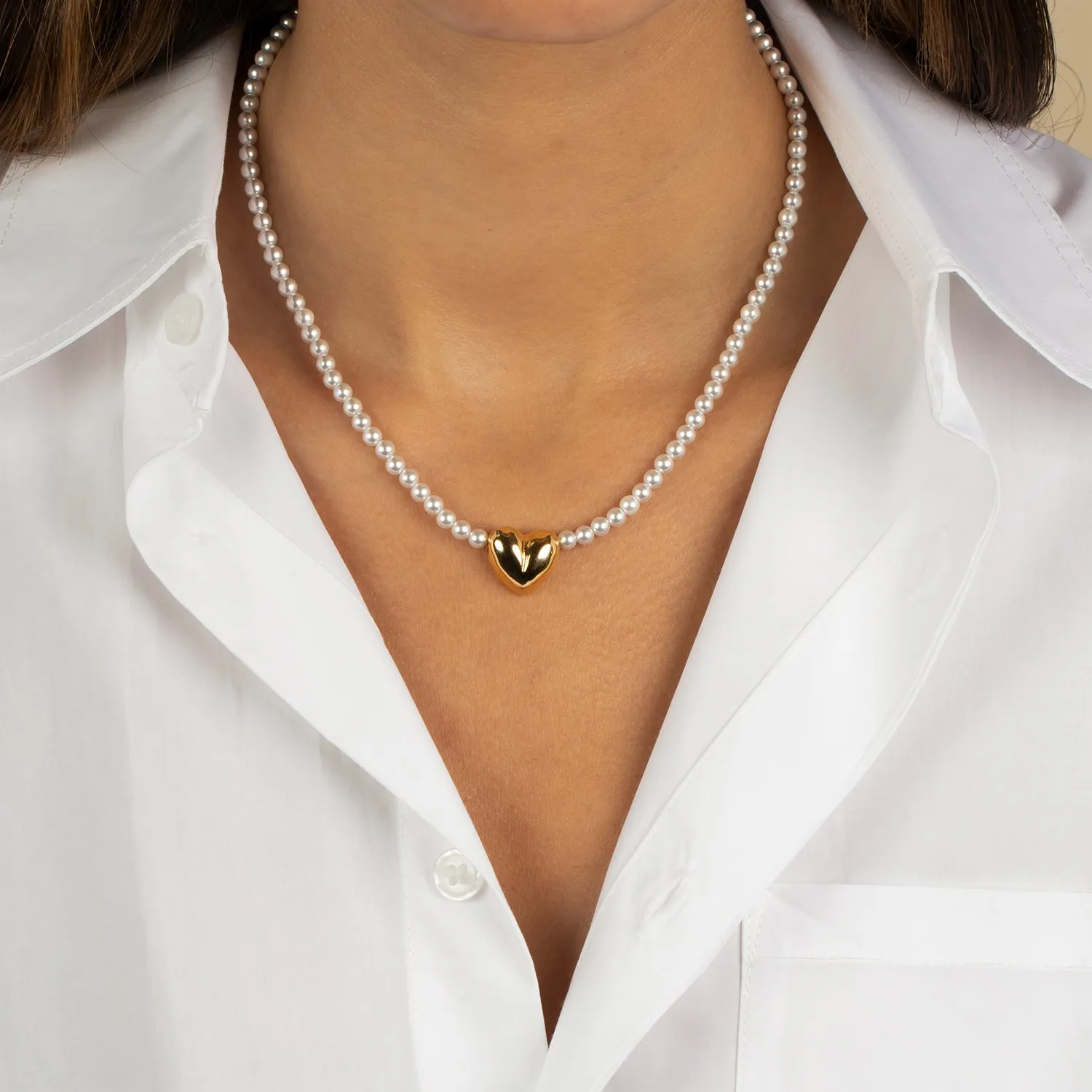 Puffy Heart X Pearl Necklace