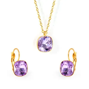 Purple Crystal & 18K Gold-Plated Square Drop Earrings Set