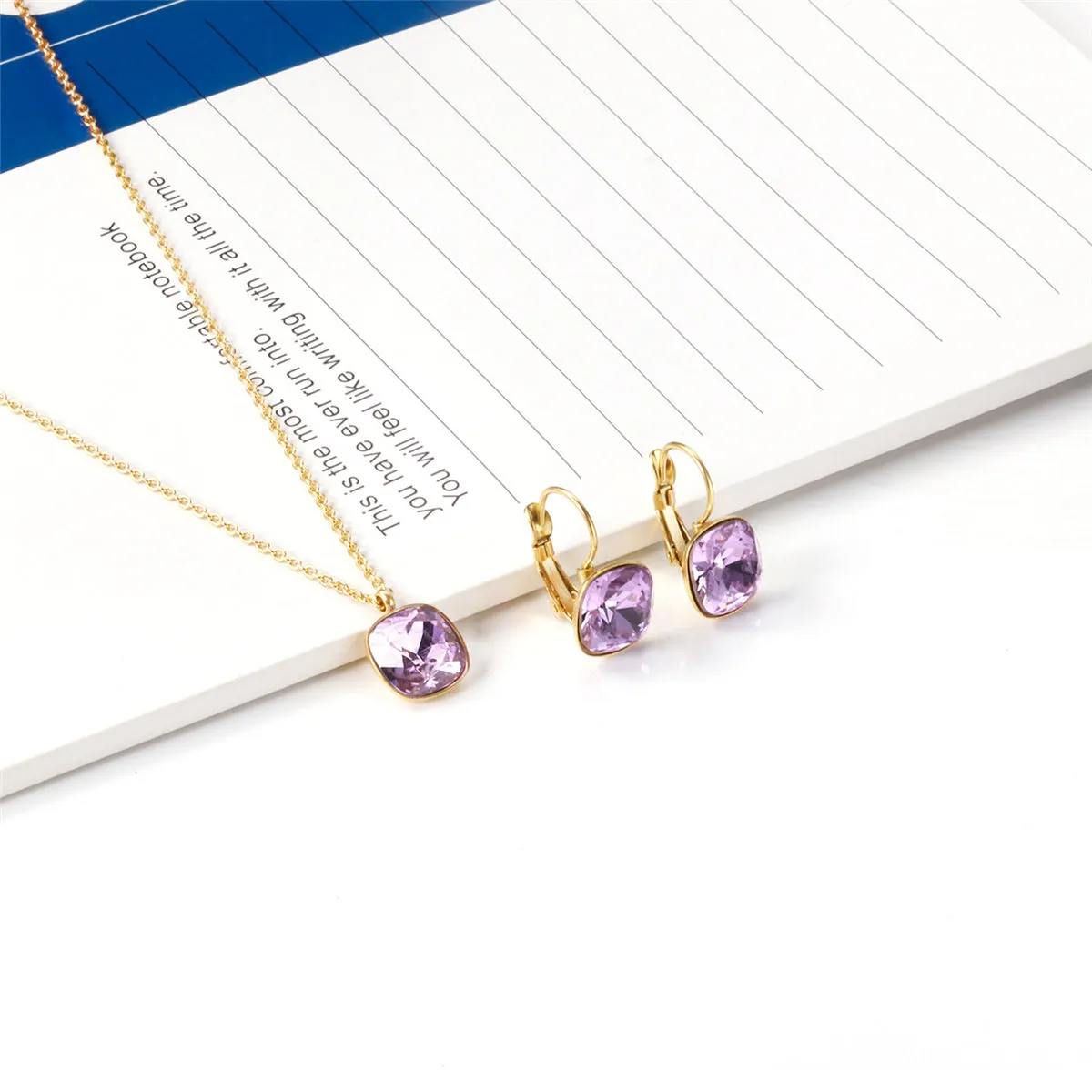 Purple Crystal & 18K Gold-Plated Square Drop Earrings Set