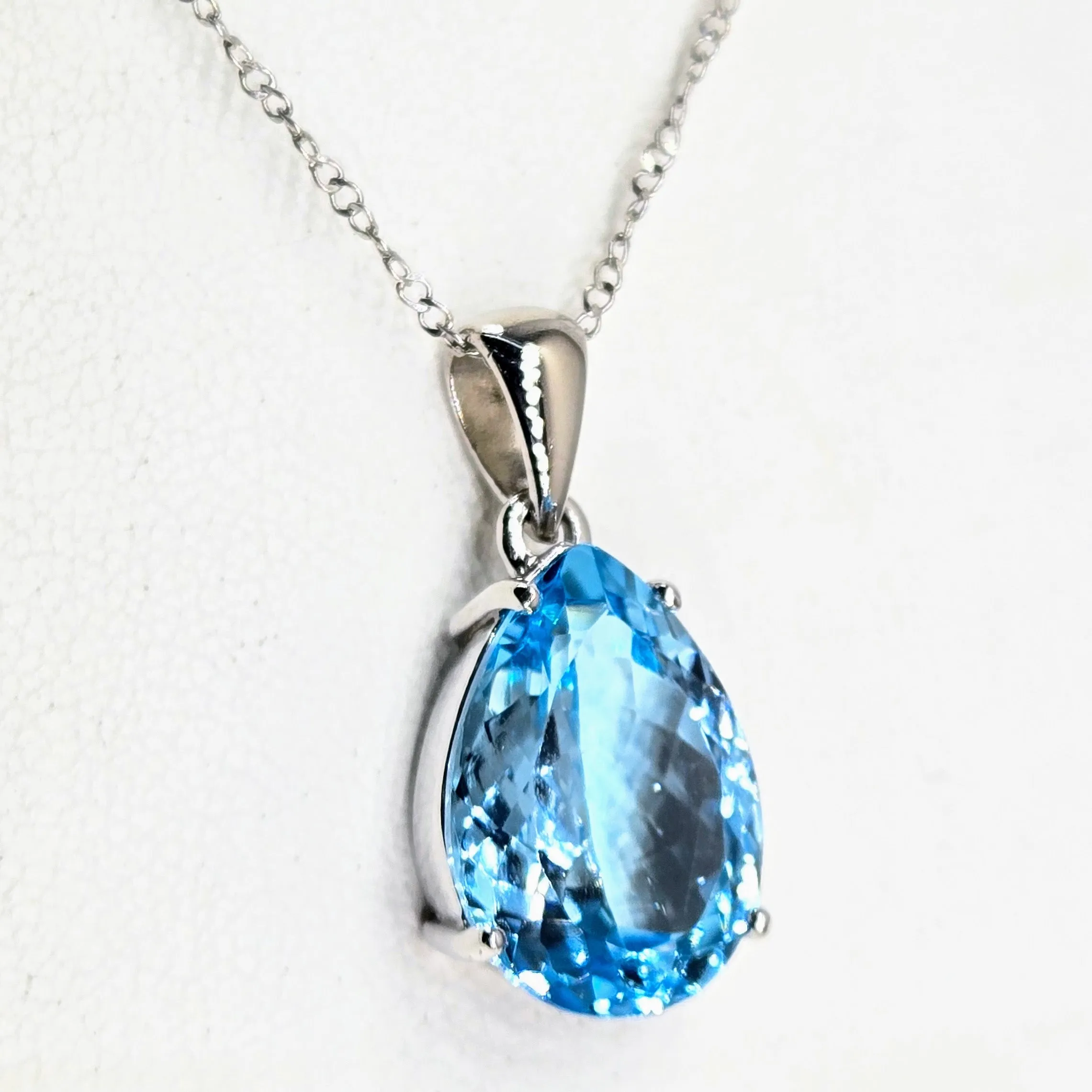 "Blue Ocean Drop" Pendant Necklace - Topaz, Anti-tarnish Sterling