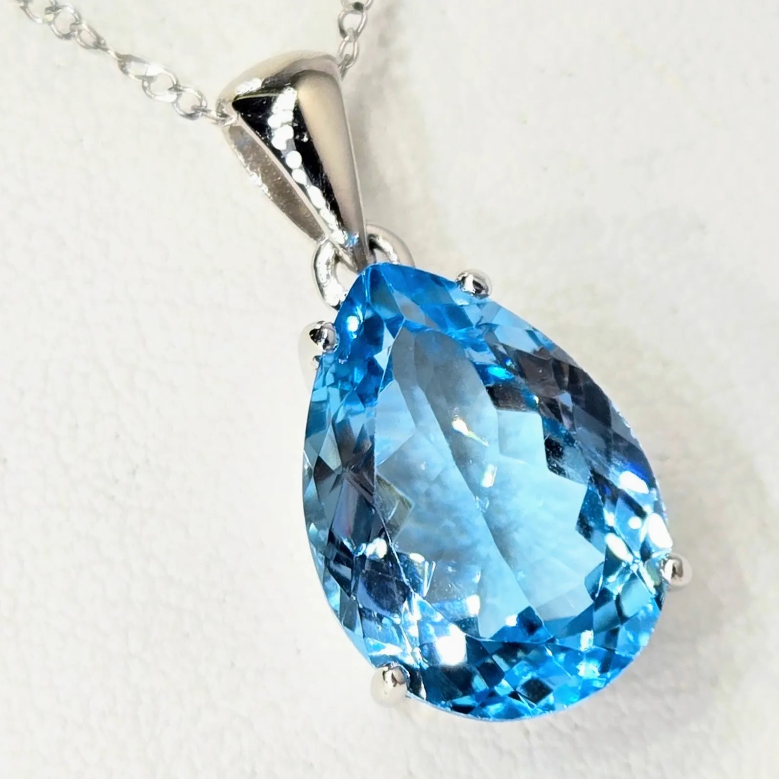 "Blue Ocean Drop" Pendant Necklace - Topaz, Anti-tarnish Sterling