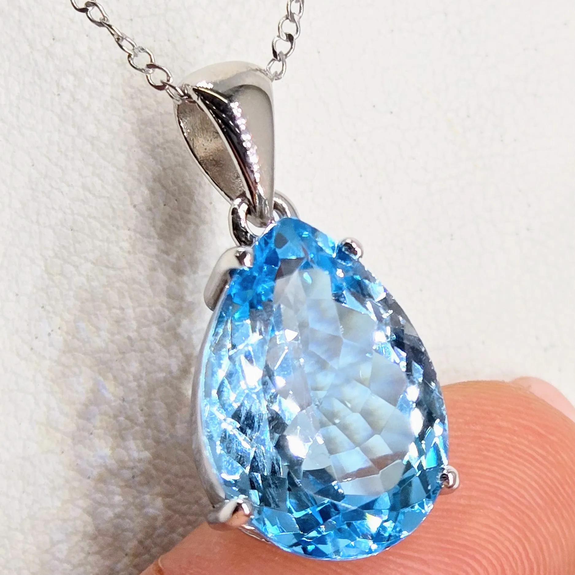 "Blue Ocean Drop" Pendant Necklace - Topaz, Anti-tarnish Sterling