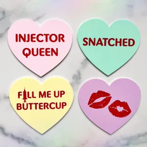 "Injector's Dream" medication hearts set - Acrylic Conversation Heart Coasters