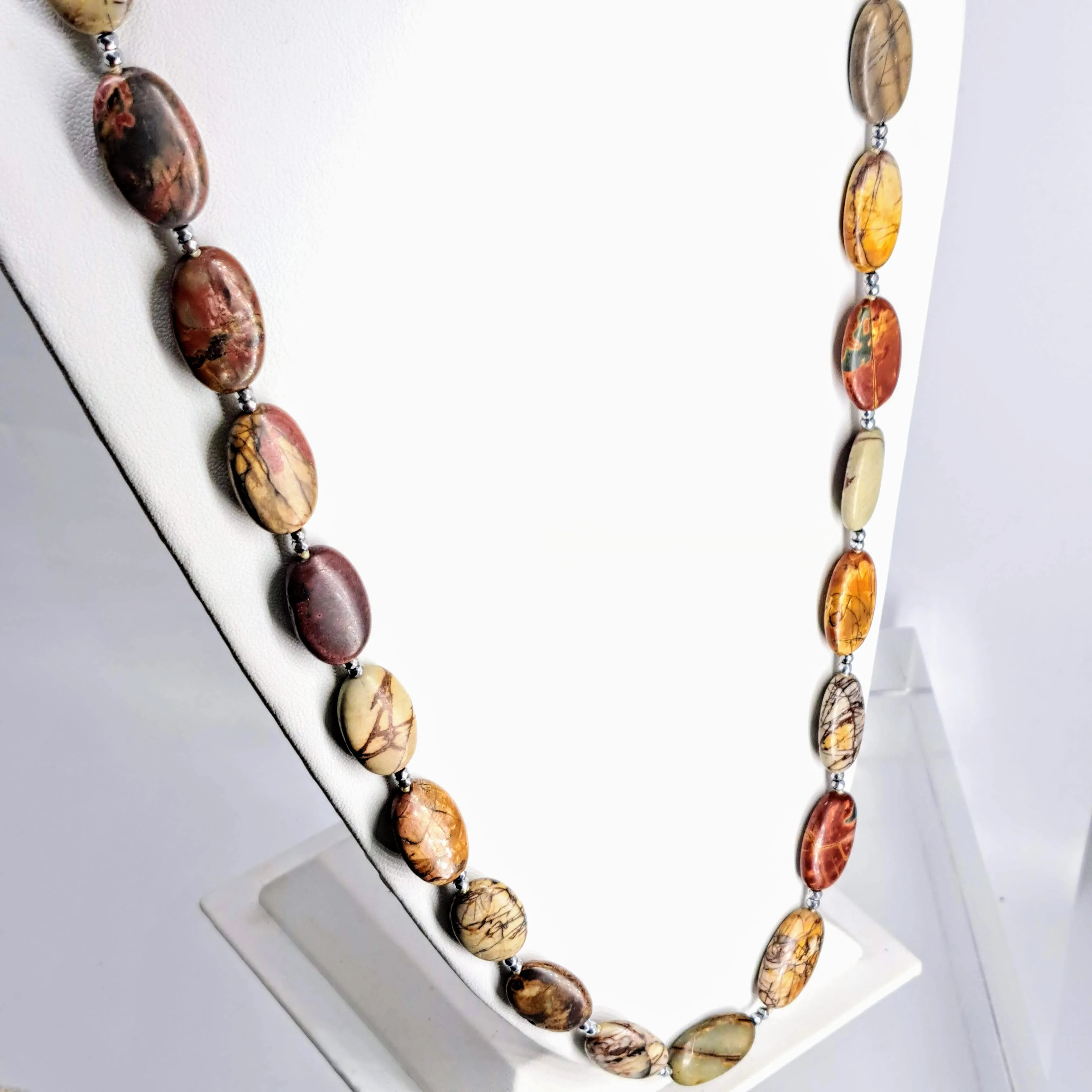 "Red Rocks" 34" Necklace - Jasper, Hematite, Sterling