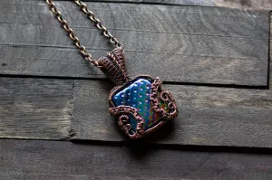 Rainbow Dichroic Fused Glass Pendant with Copper Wire Wrapping