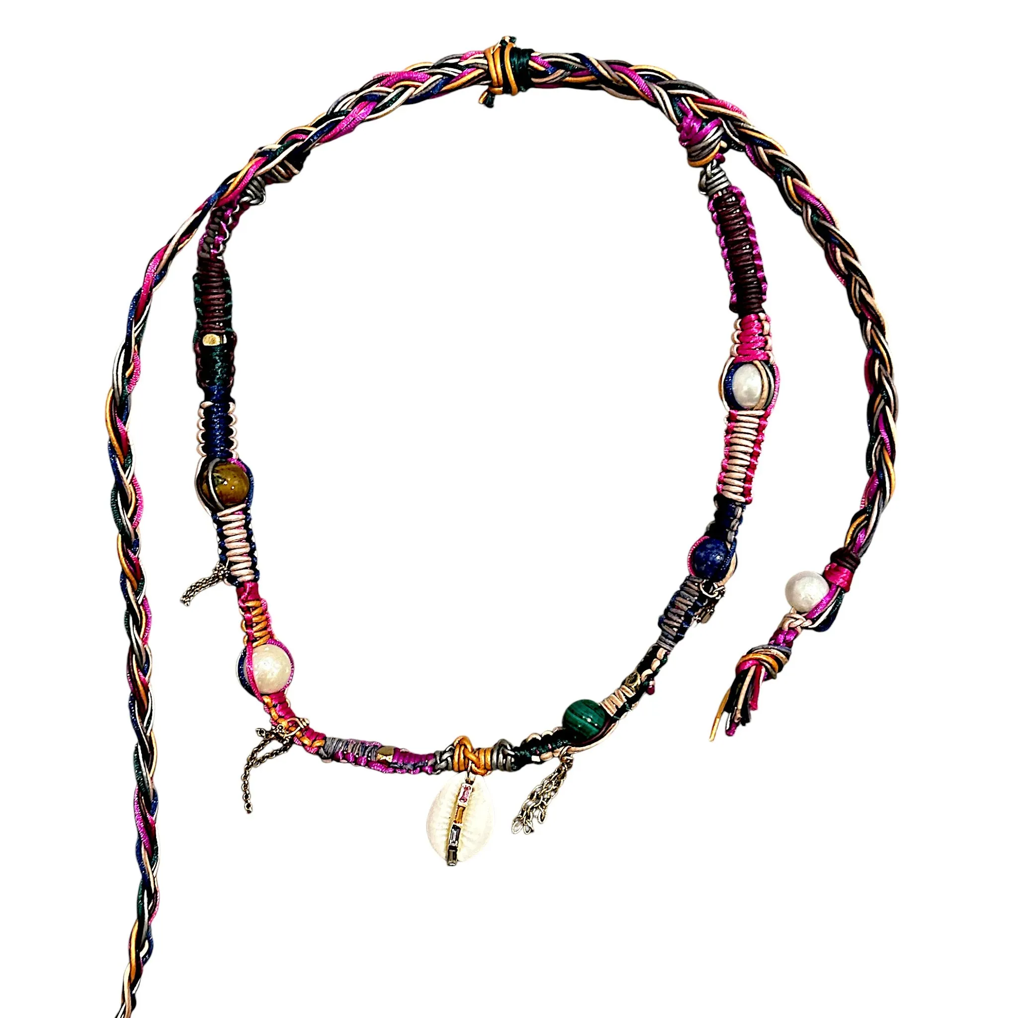 Rainbow Sapphire Cowrie Shell Rockstar Necklace
