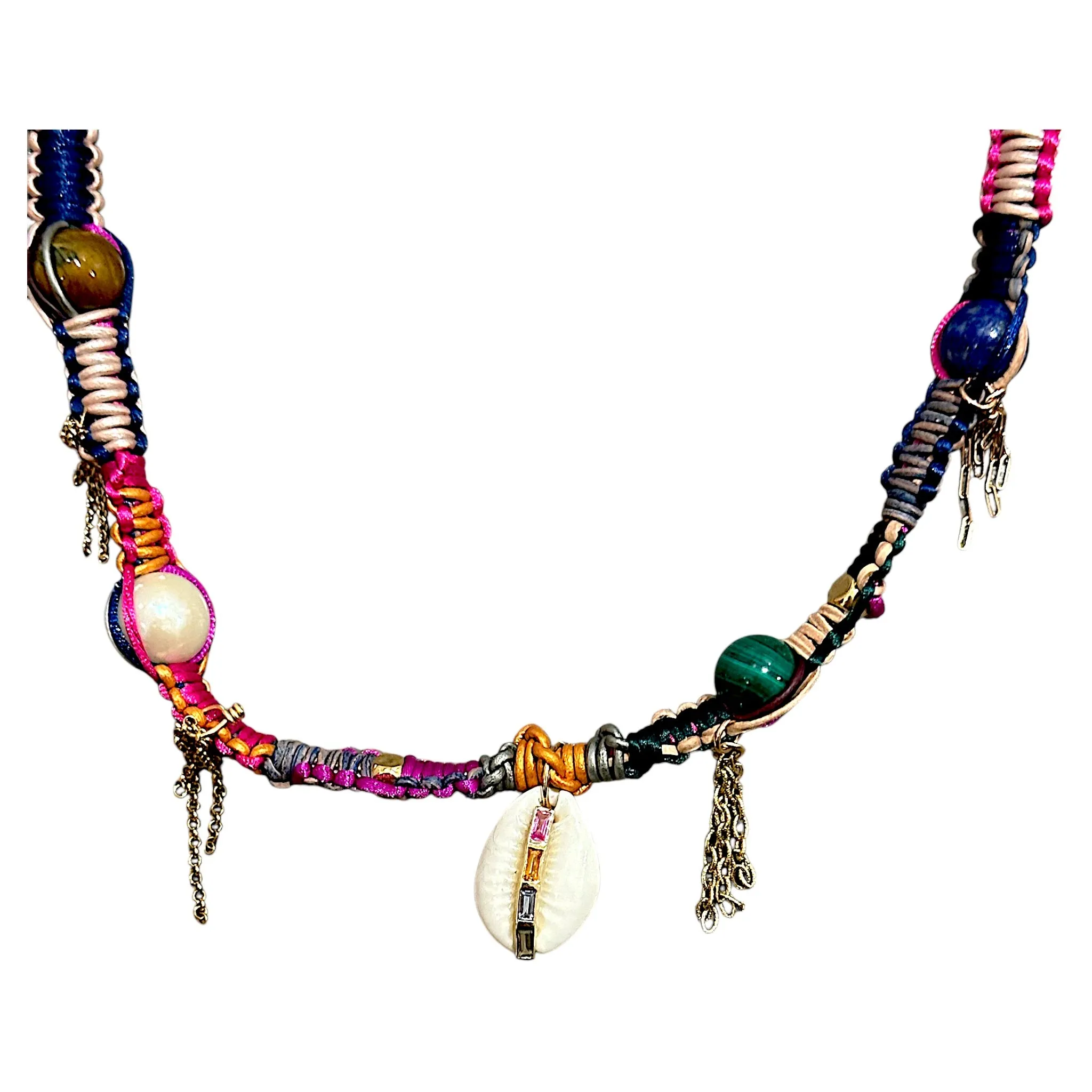 Rainbow Sapphire Cowrie Shell Rockstar Necklace