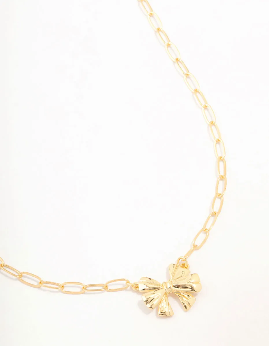 Real Gold Plated Bow Link Necklace