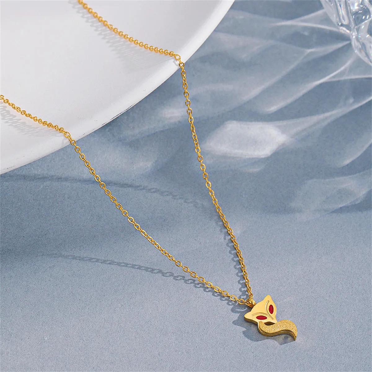 Red Enamel & 18K Gold-Plated Fox Pendant Necklace