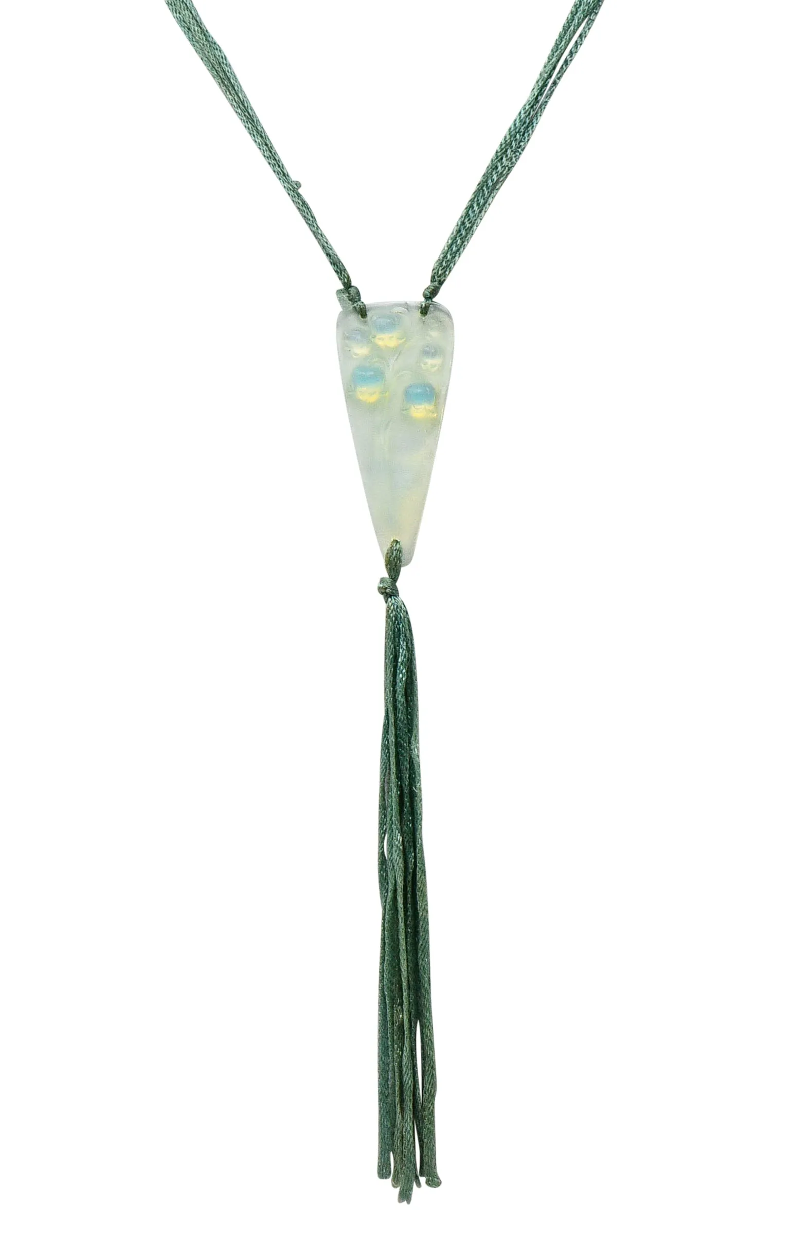 Rene Lalique Art Nouveau Frosted Glass Silk Lily Of The Valley Tassel Pendant Necklace