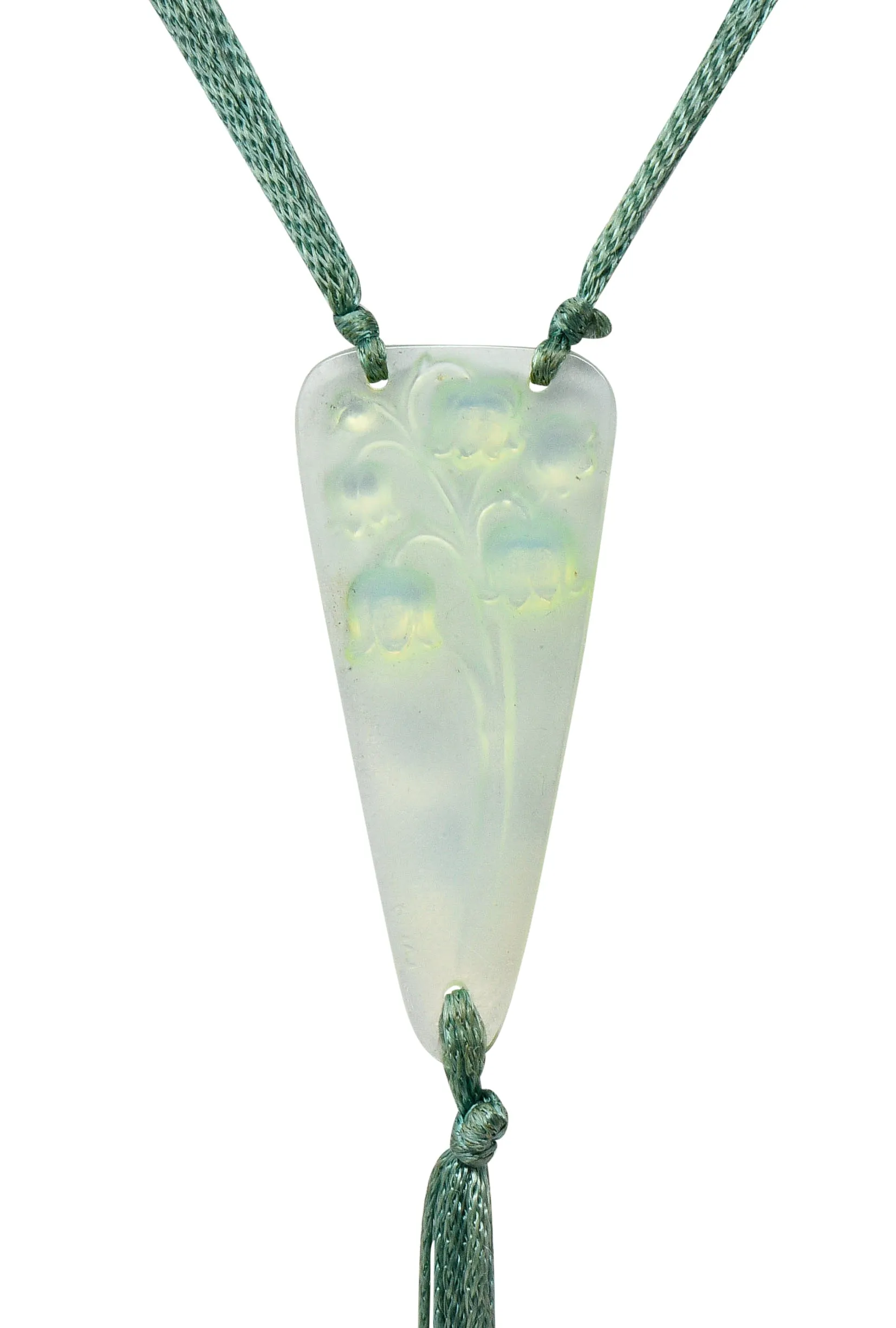 Rene Lalique Art Nouveau Frosted Glass Silk Lily Of The Valley Tassel Pendant Necklace