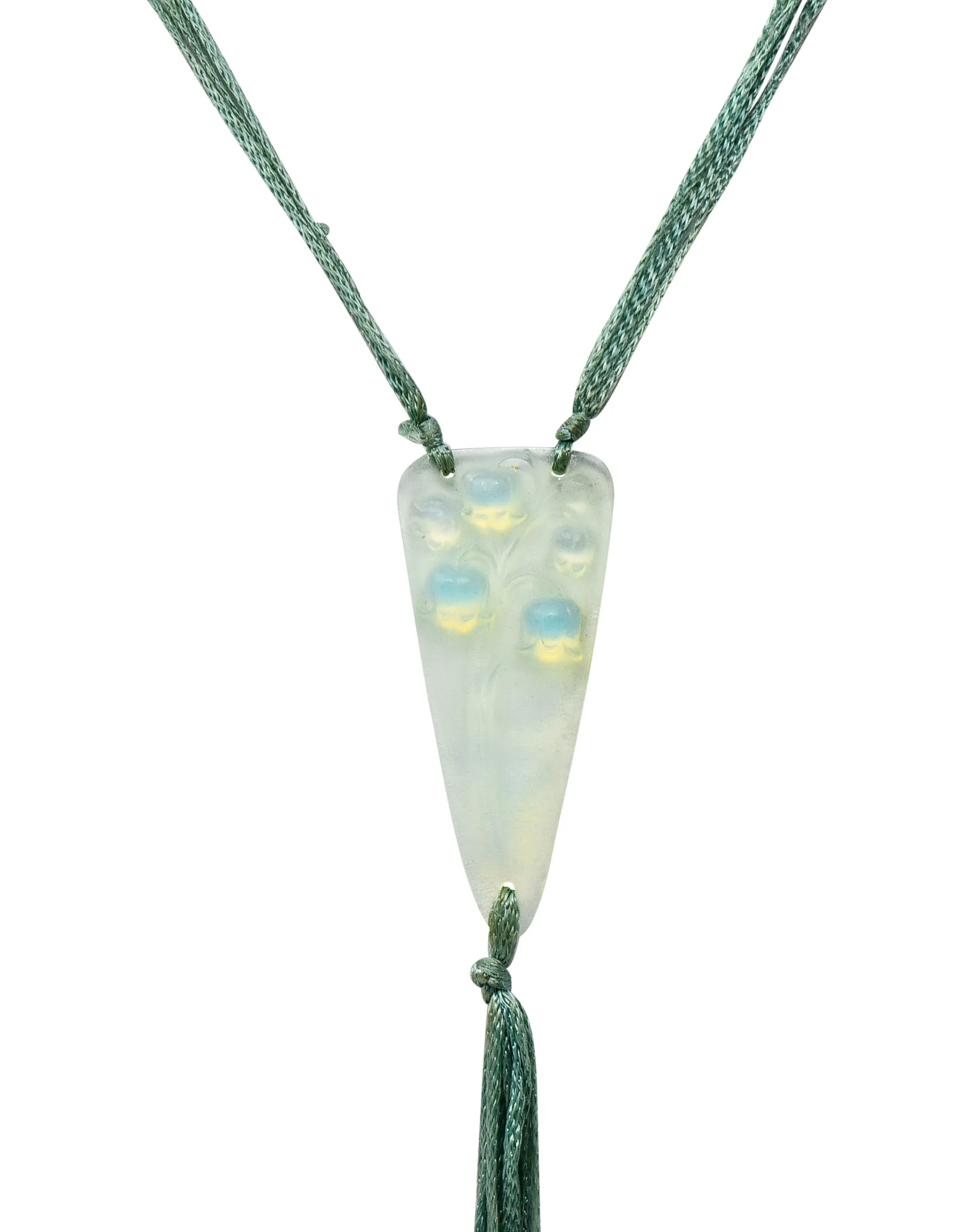 Rene Lalique Art Nouveau Frosted Glass Silk Lily Of The Valley Tassel Pendant Necklace