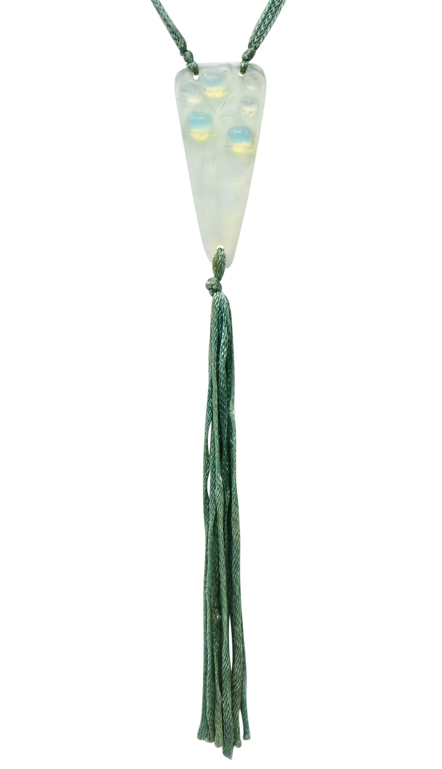 Rene Lalique Art Nouveau Frosted Glass Silk Lily Of The Valley Tassel Pendant Necklace