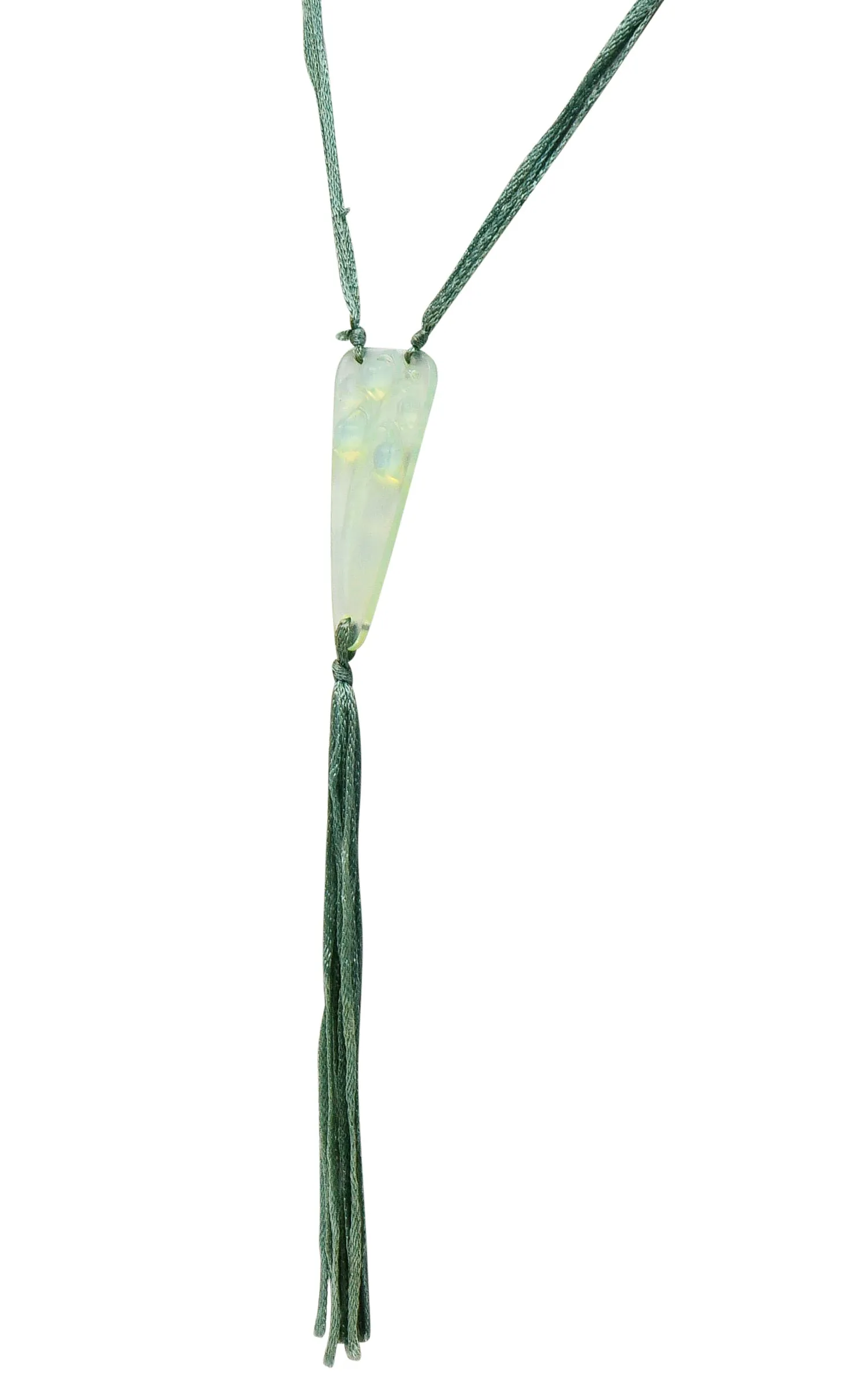 Rene Lalique Art Nouveau Frosted Glass Silk Lily Of The Valley Tassel Pendant Necklace