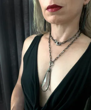 REVEAL - Long Clear Glass Teardrop Pendant Necklace