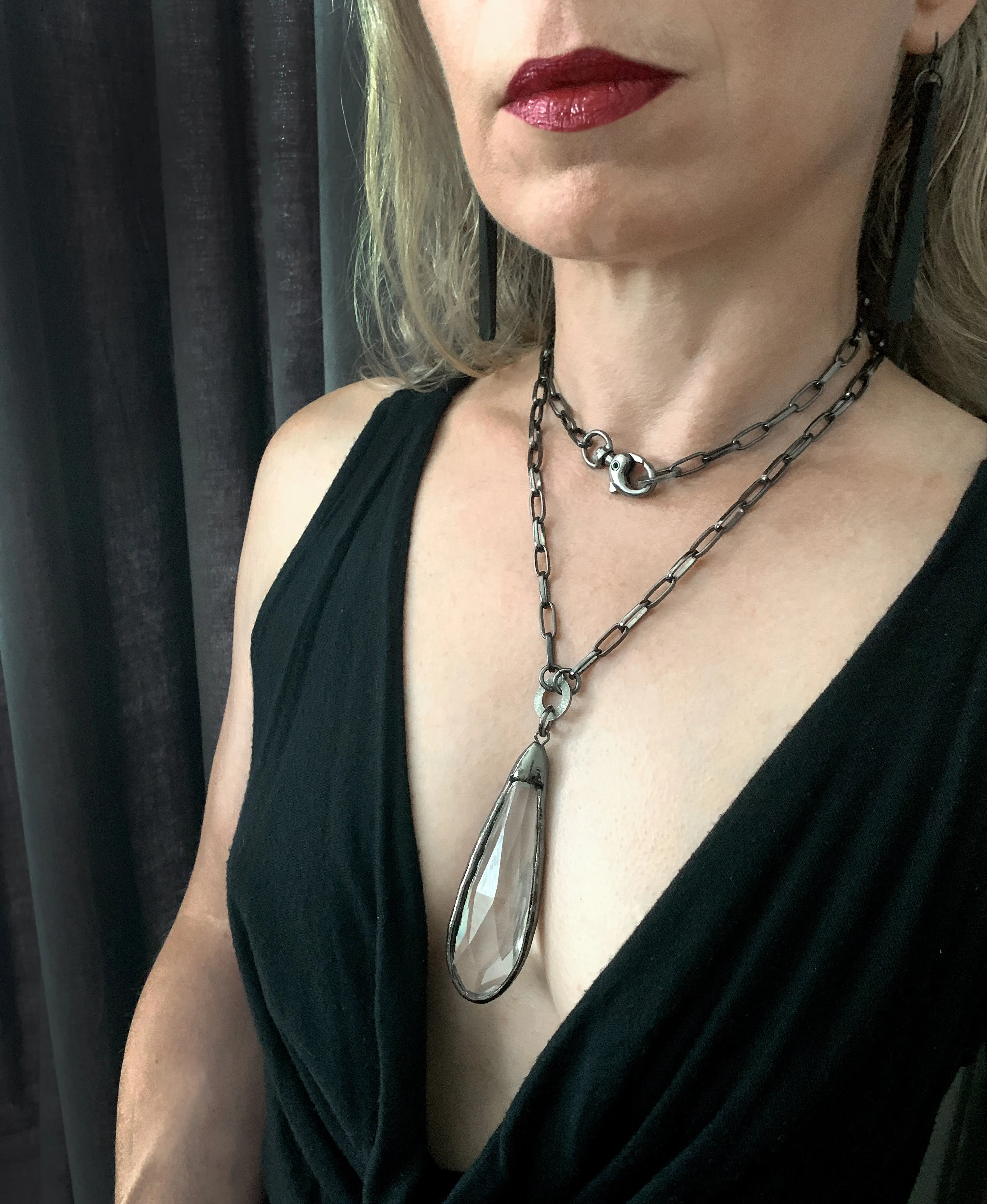 REVEAL - Long Clear Glass Teardrop Pendant Necklace