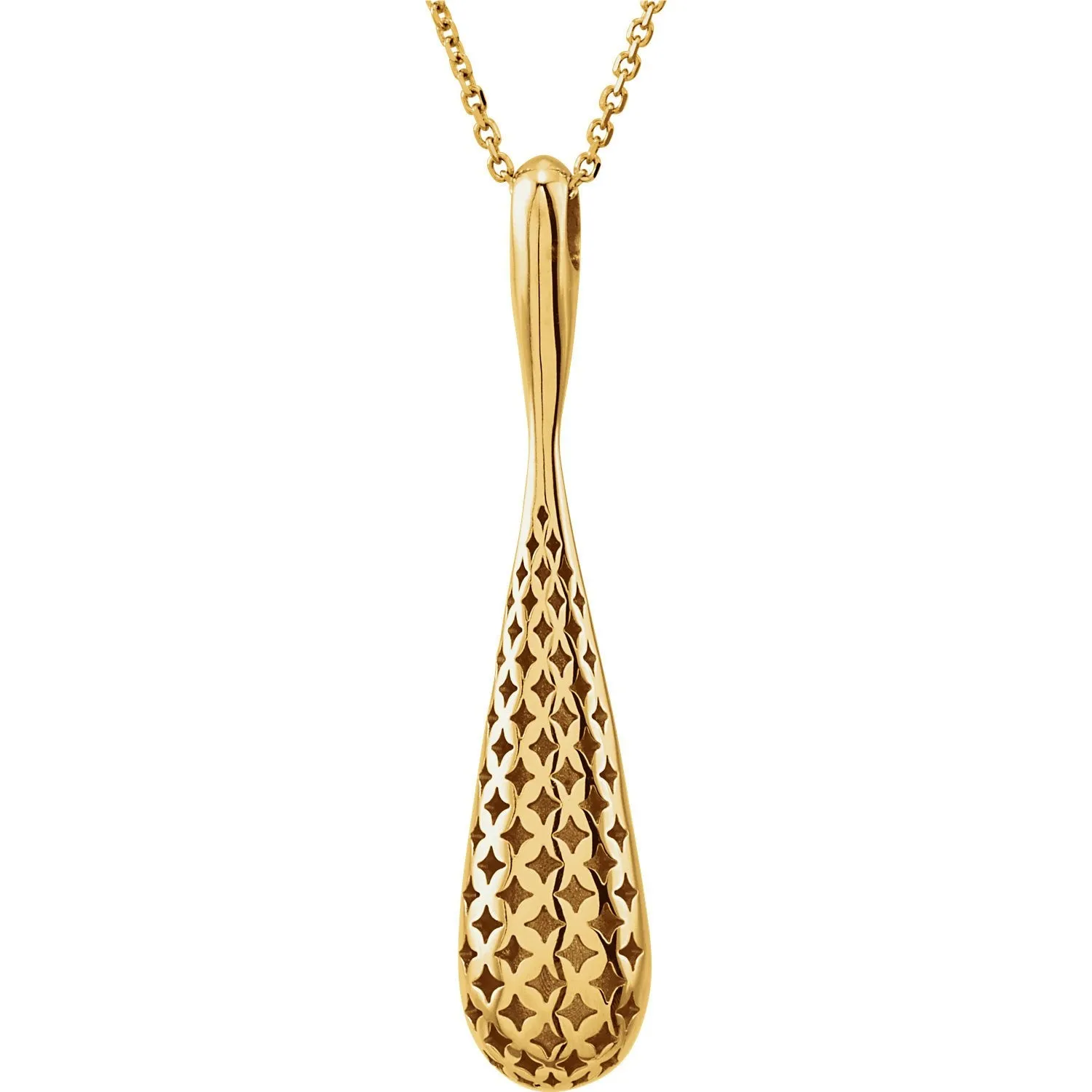 Reversable Smooth and Patterned Teardrop 18" Necklace - 14k Gold (Y, W, or R)