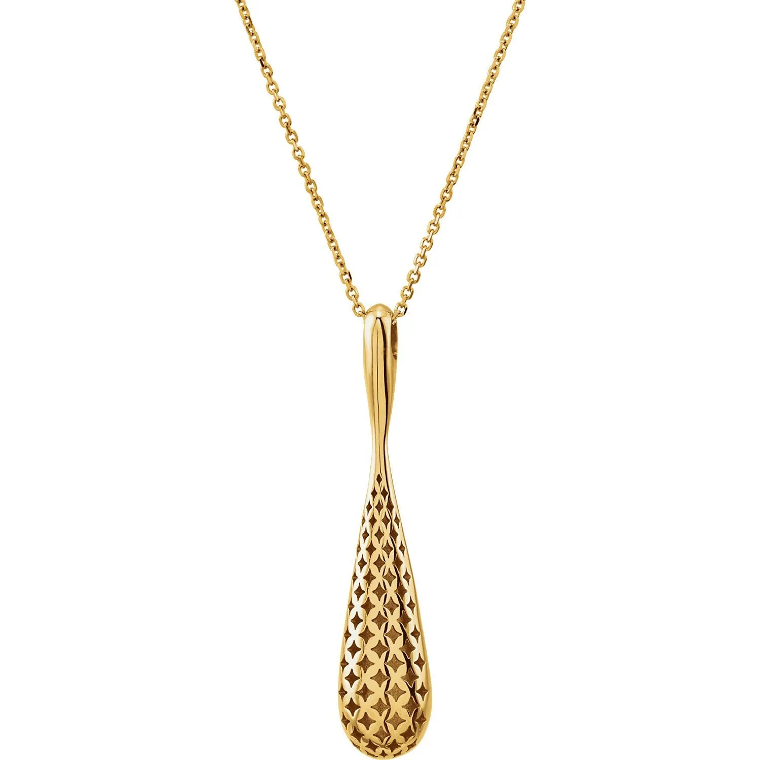 Reversable Smooth and Patterned Teardrop 18" Necklace - 14k Gold (Y, W, or R)