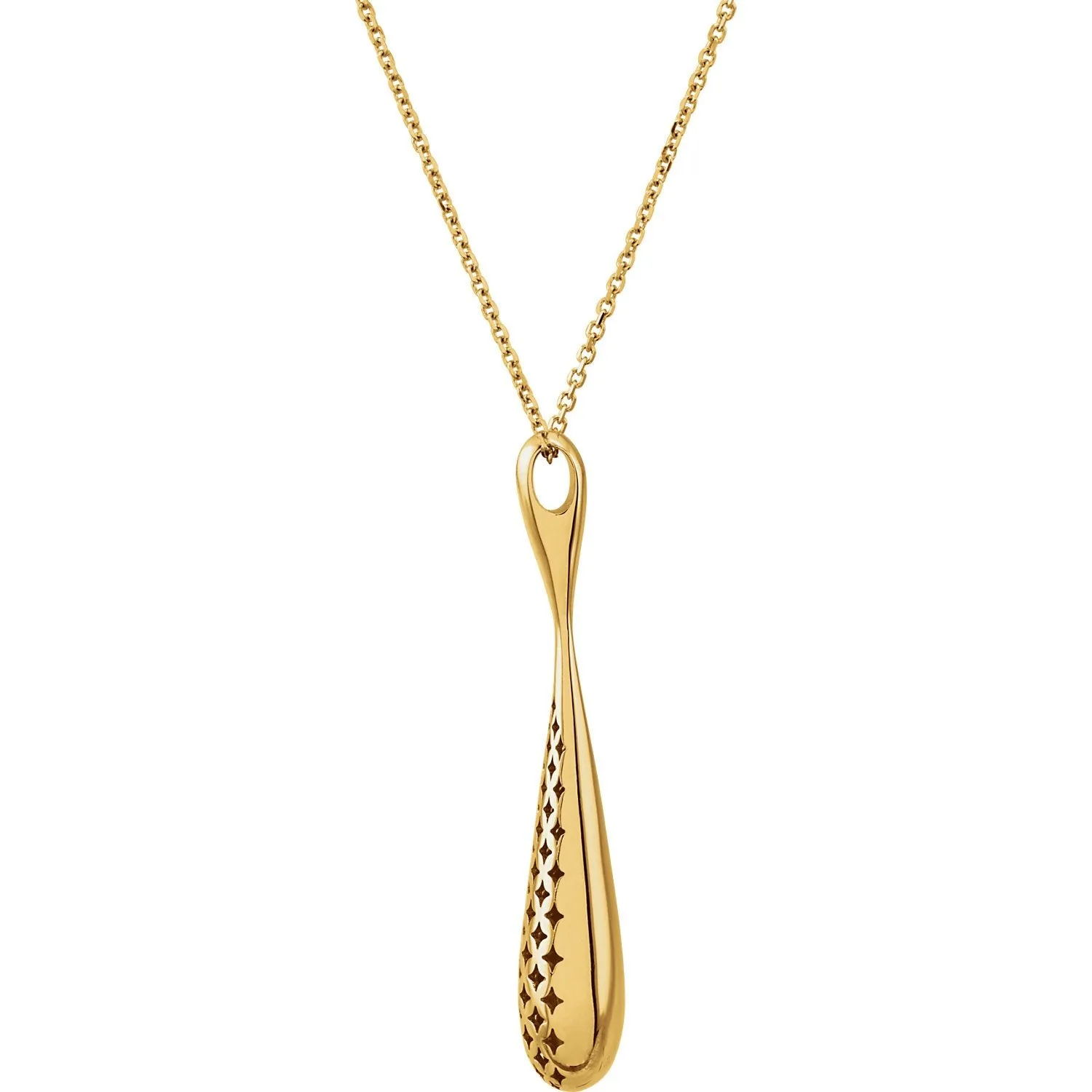 Reversable Smooth and Patterned Teardrop 18" Necklace - 14k Gold (Y, W, or R)