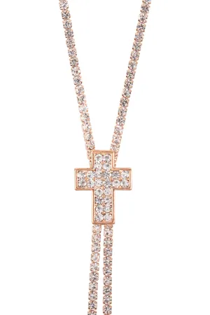 RHINESTONE 47" CROSS SLIDER NECKLACE