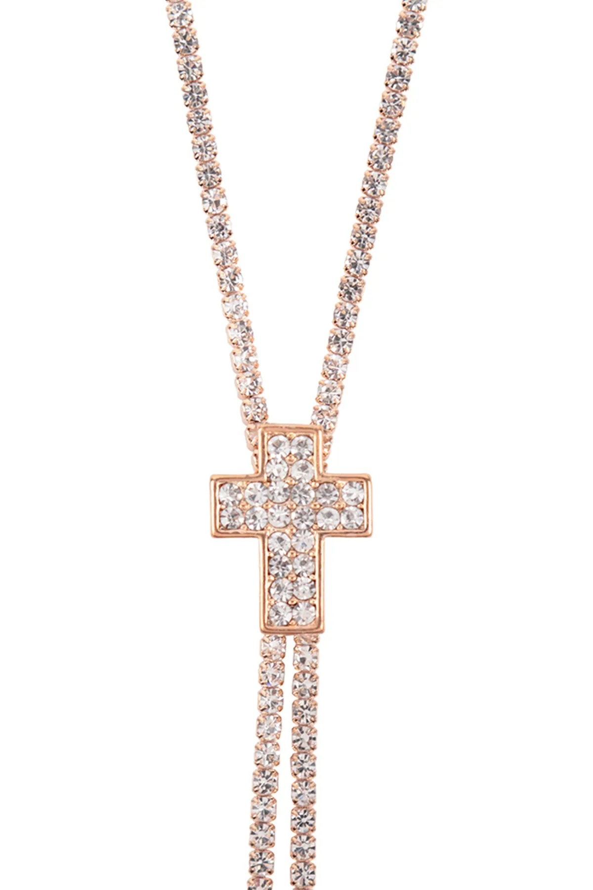 RHINESTONE 47" CROSS SLIDER NECKLACE