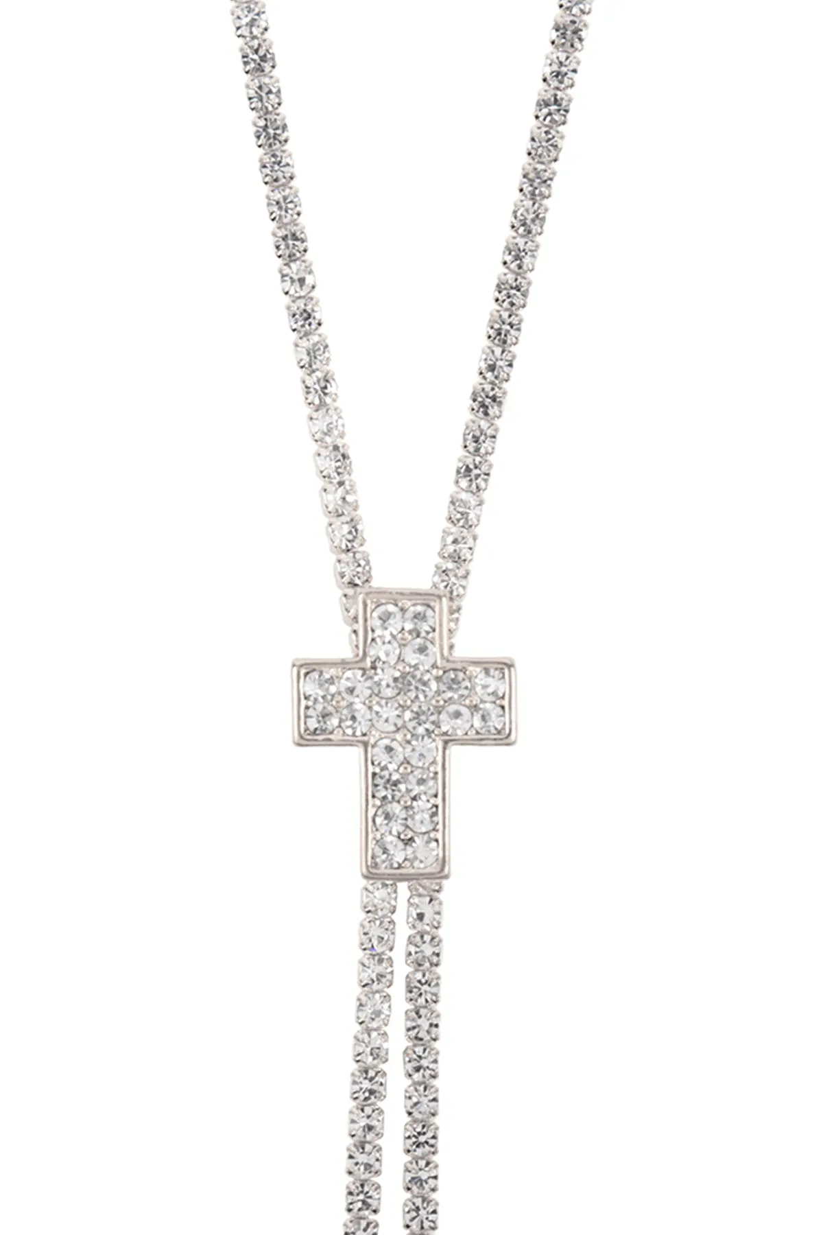 RHINESTONE 47" CROSS SLIDER NECKLACE