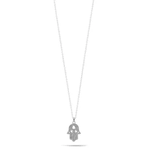 RHODIUM HAMSA HAND CRYSTAL PENDANT NECKLACE #HNN90010RDCR (BA2/LD14)