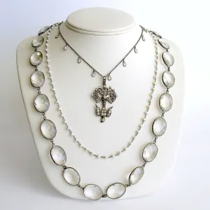 Rock Crystal Pearls White Topaz Antique Paste Saint Esprit Bird Pendant - Saint Esprit Necklace