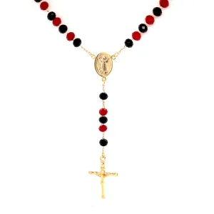 Rosary Necklace with Crucifix Pendant- Red and Black Crystal Beads