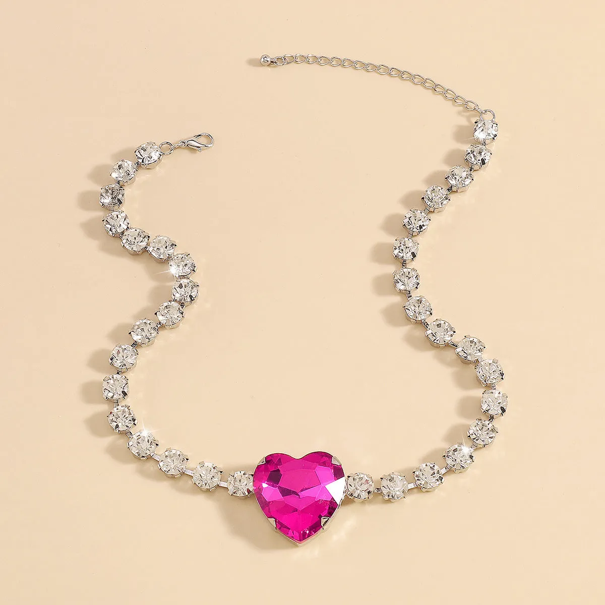 Rose Crystal & Cubic Zirconia Heart Pendant Necklace