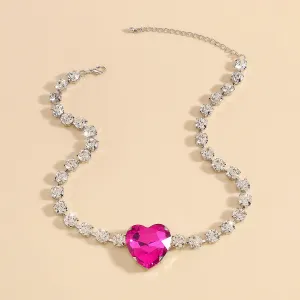 Rose Crystal & Cubic Zirconia Heart Pendant Necklace