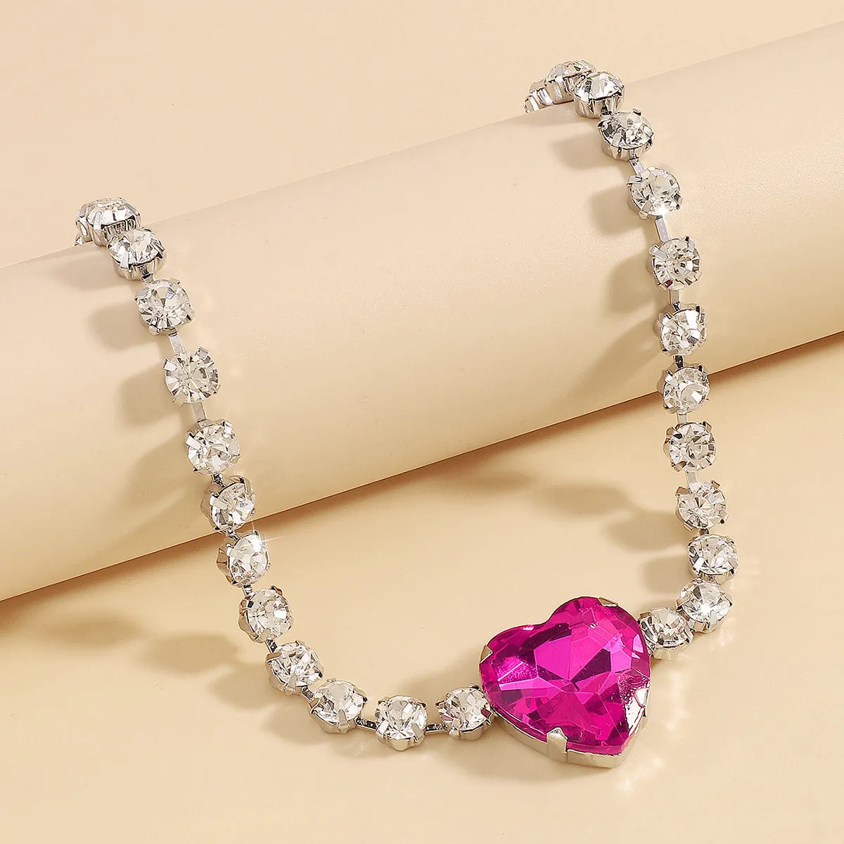 Rose Crystal & Cubic Zirconia Heart Pendant Necklace
