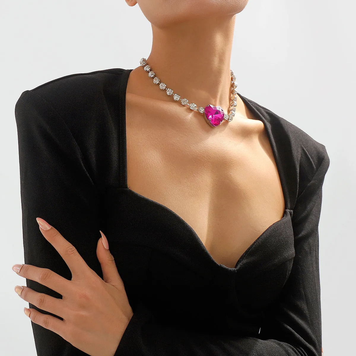 Rose Crystal & Cubic Zirconia Heart Pendant Necklace