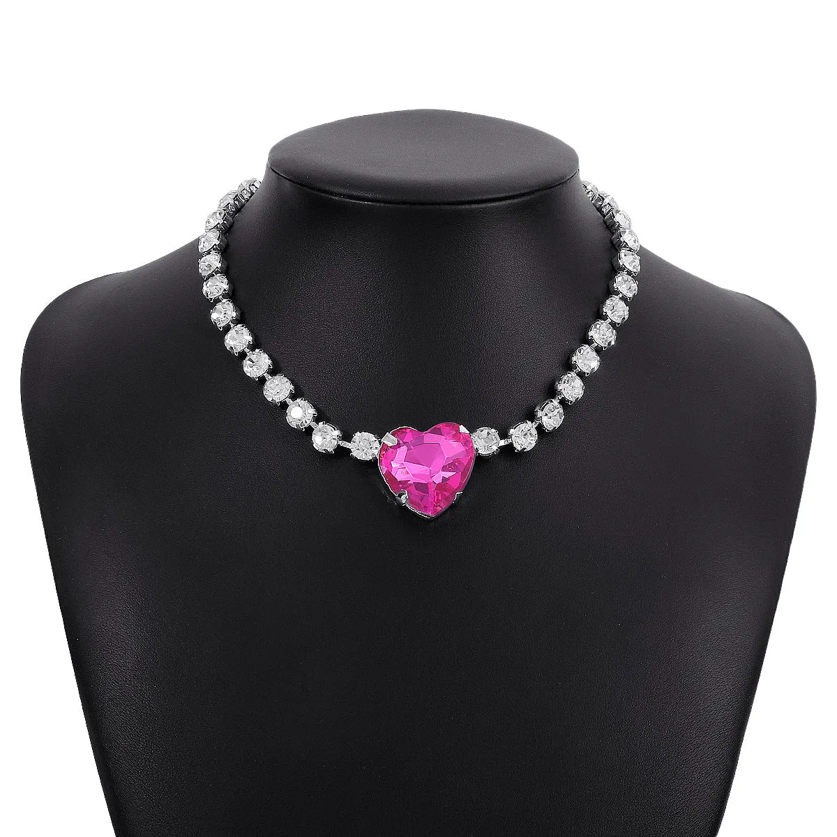 Rose Crystal & Cubic Zirconia Heart Pendant Necklace
