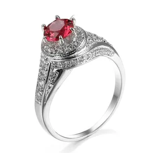 Rose Cubic Zirconia & Silver-Plated Round Ring