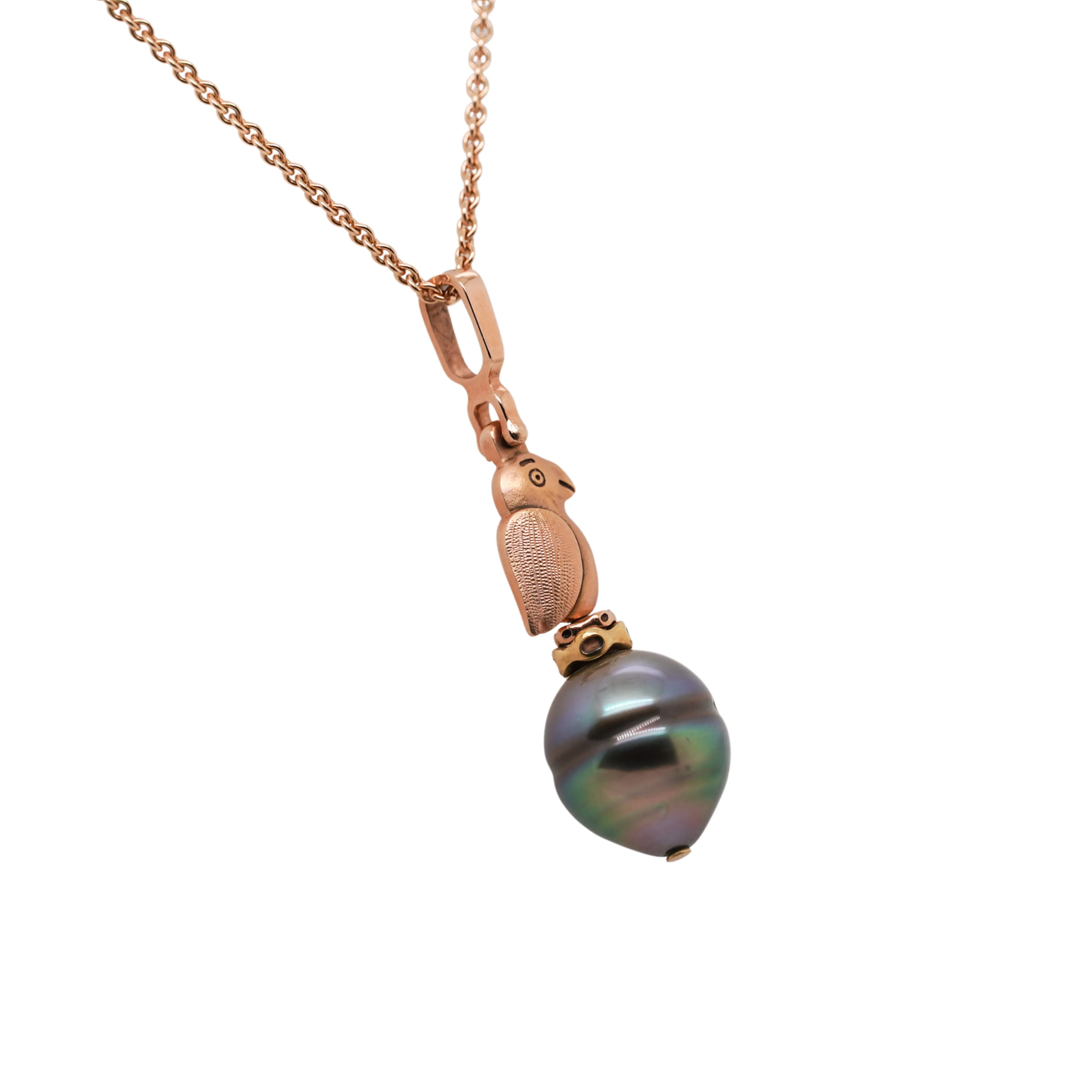 Rose Gold and Tahitian Pearl Parrot Pendant