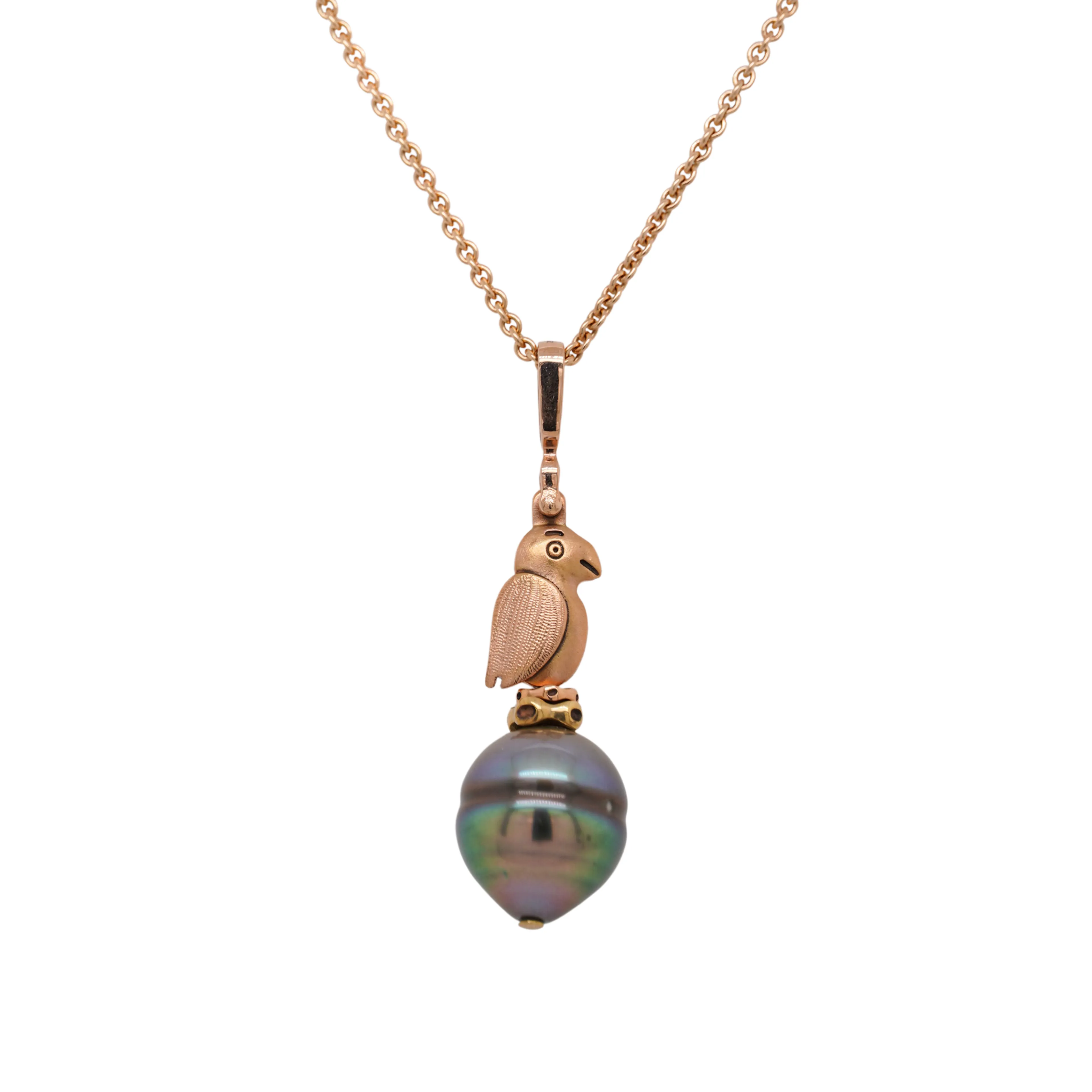 Rose Gold and Tahitian Pearl Parrot Pendant