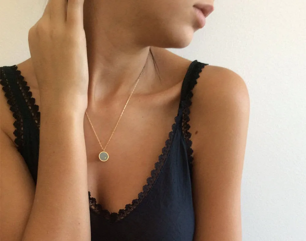 Round Gold & Concrete Dot Pendant Necklace