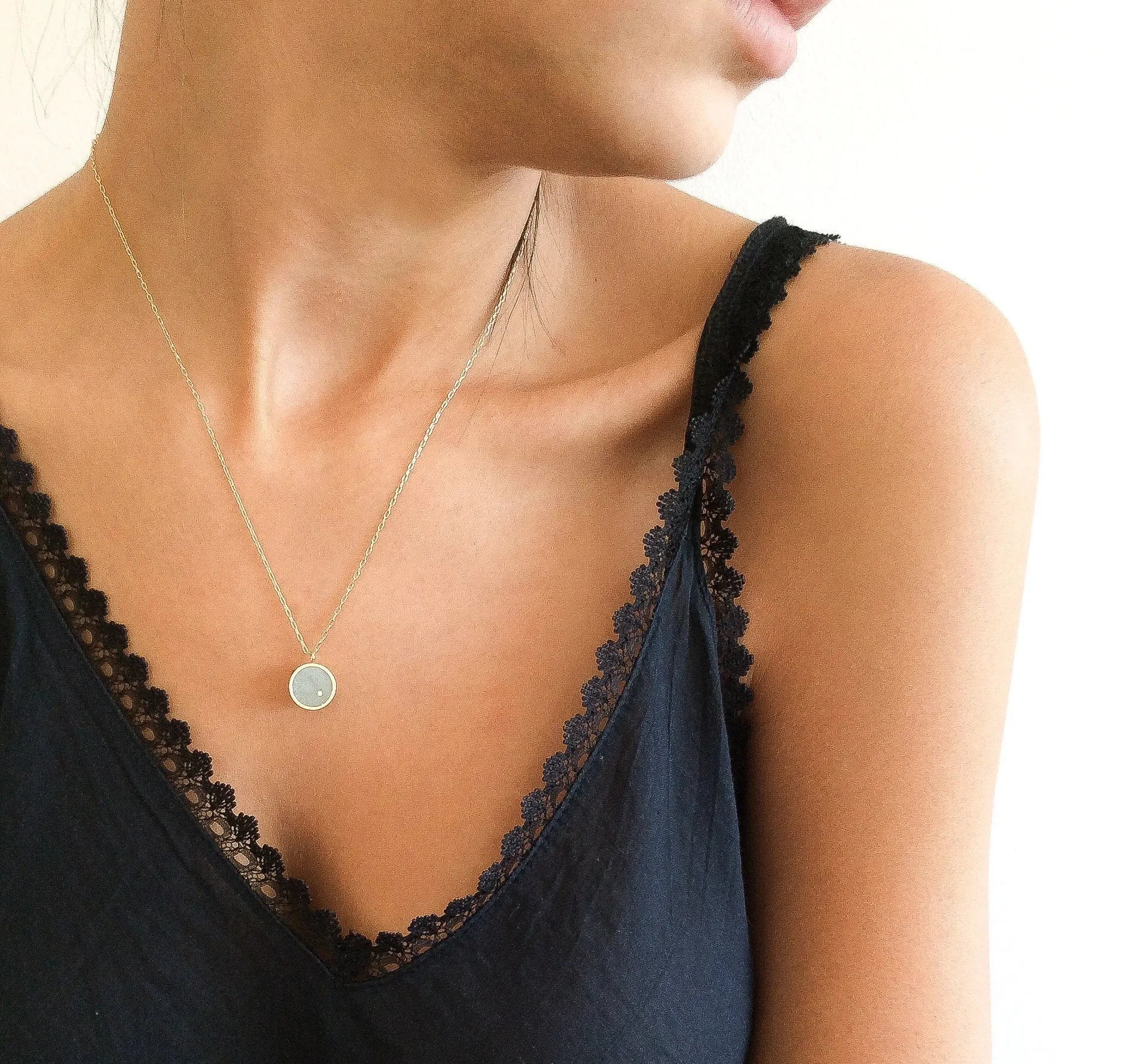 Round Gold & Concrete Dot Pendant Necklace