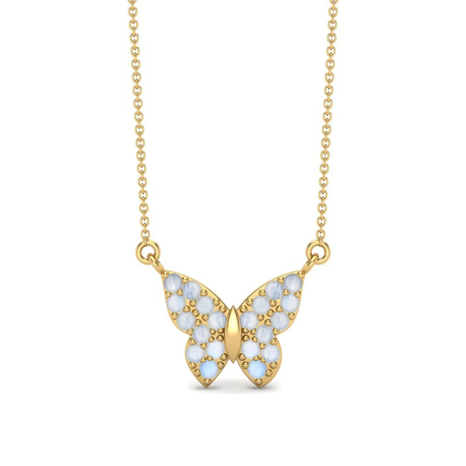Round Natural Moonstone Gemstone 925 Sterling Silver Dragonfly Butterfly Women's Chain Necklace Insect Jewelry